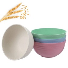 4Pcs 5.9" Unbreakable Straw Bowls for Kitchen Camping Picnic, Multicolor