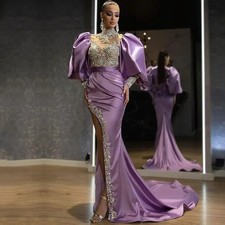 luxury Elegant Mermaid Evening Dresses Crystals Satin Wedding Prom Party Gowns
