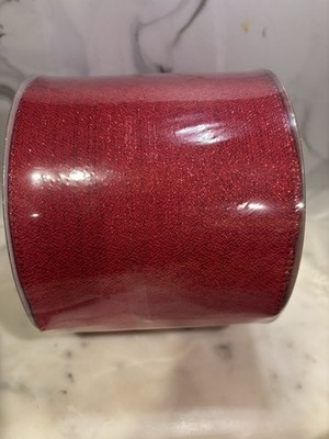 Members Mark 5'' X  25 Yards Wired Edge Christmas Ribbon Red Glitter Mega Roll