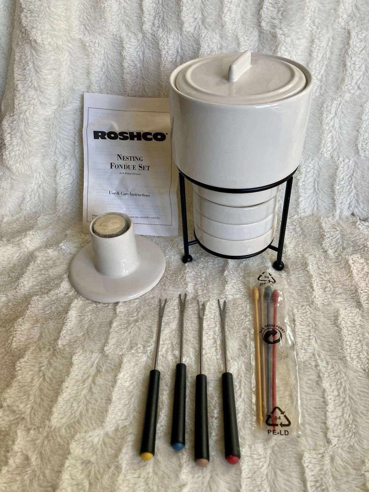 Roshco White Deluxe Dessert Fondue Nesting Set