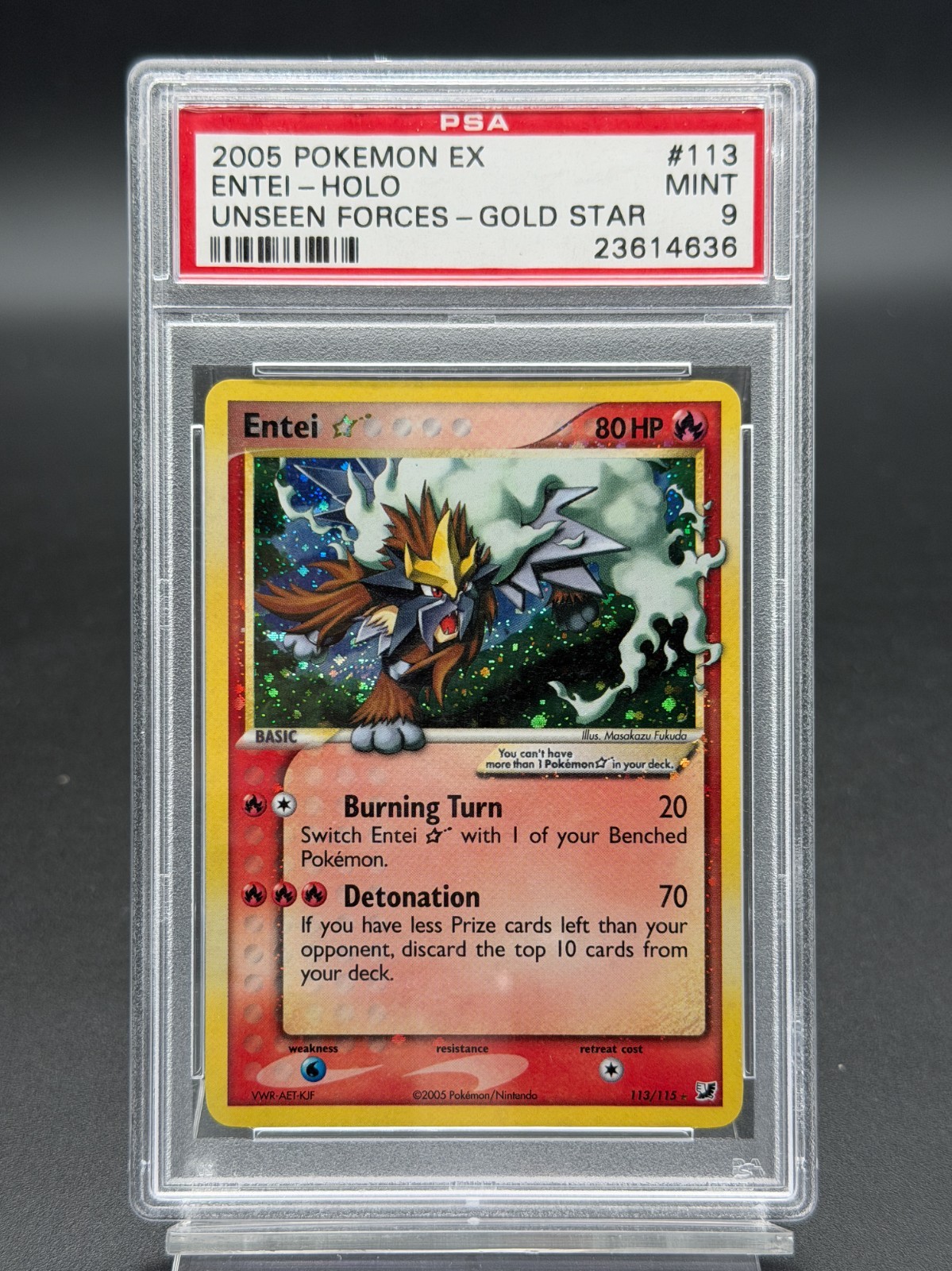 Pokemon Entei Gold Star #113 EX Unseen Forces PSA 9 Mint