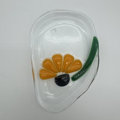 Black Eyed Susan Tea Bag Catcher Or Spoon Rest Flower Glass Signed