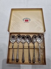 Set of 6 Boxed EPNS Rodd Silver Plated Jasmine Desert Sweet Spoons