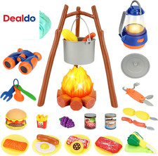 Kids Camping Toys Set, Pretend Play with Campfire, Pretend Cutting Food for Play