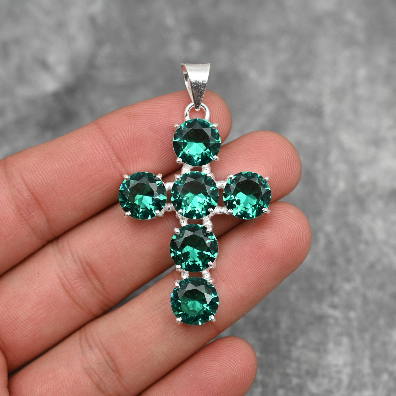 Green Tourmaline Cross Pendant in 925 Sterling Silver Handmade Jewelry Gift