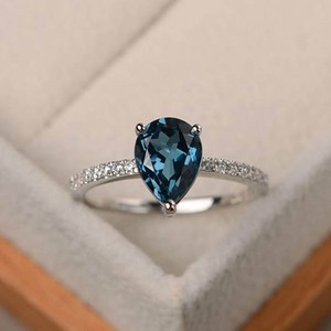 1.70 Carat Cushion Cut Blue Topaz and Diamond Ring in 14K White Gold