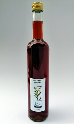 Blutwurz-Bitterlikör, Likör, Spirituose, 38% VOL. Alkohol 0,5 Liter Glasflasche