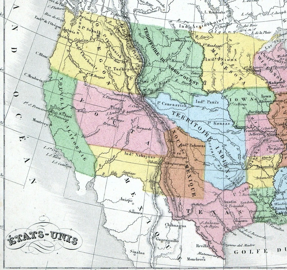 1850 Vuillemin Map United States Oregon Missouri Inidan Territory Texas NM UT AZ - Image 3 of 4