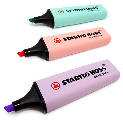STABILO BOSS Original Pastell Hochlighter Marker Lila, Pink, Türkis 3er Pack