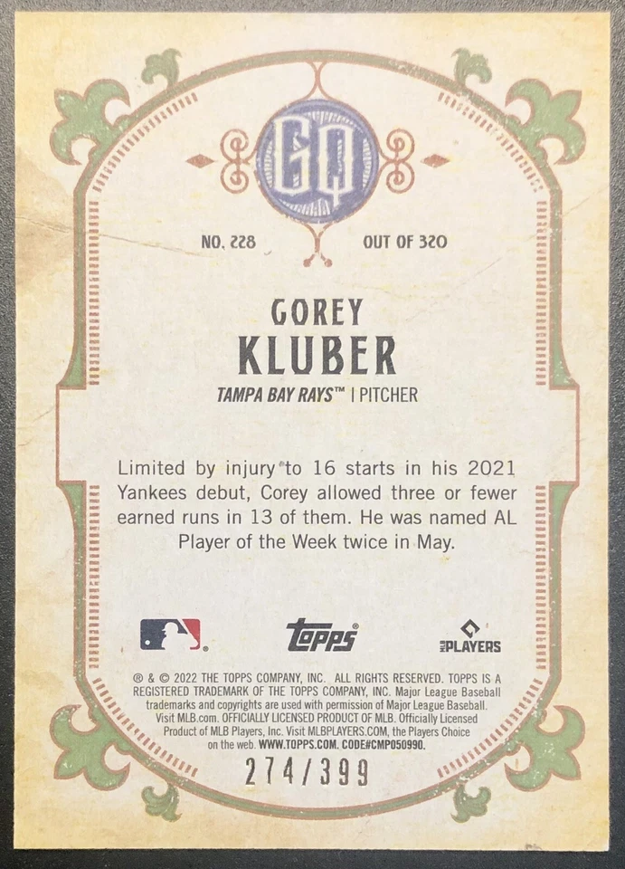 2022 Topps Gypsy Queen - Burnt Umber #228 Corey Kluber /399 - Image 2 of 2