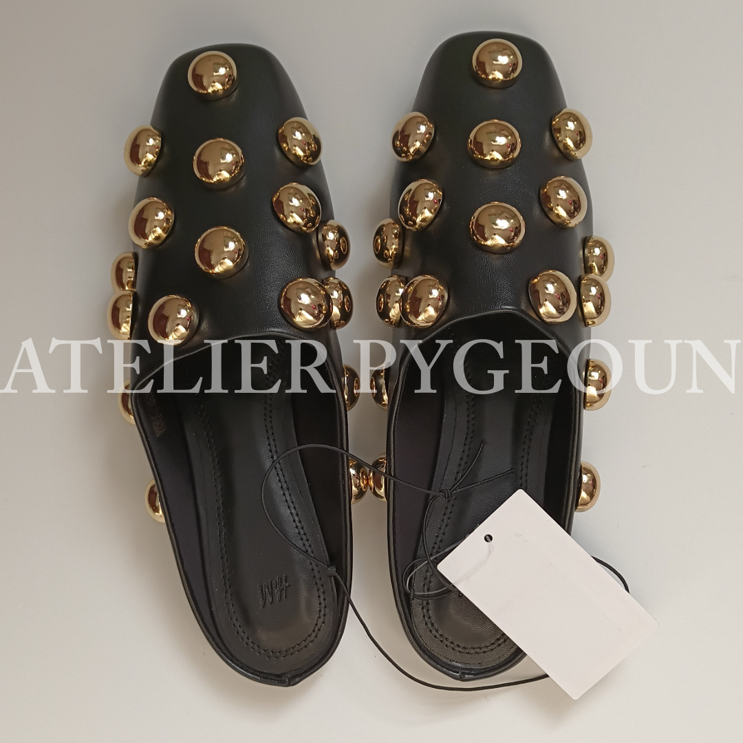 NWT H&M A/W 2024 Embellished Coated Mules Black/Gold-colored Sizes