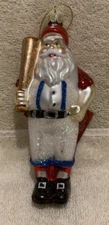 St Nicholas Square SANTA BASEBALL PLAYER Glass Ornament 5 3/4" - NWT