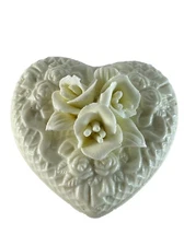 Vintage 1980s Porcelain Bisque Ivory w/Lid Trinket Box w/Roses on Lid