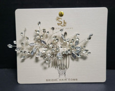 Bridal Hair Comb Sincerely Jules Silver Tone Leaves Rhinestone Flower Faux Pearl