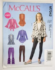 McCall's easy Pattern 7042 Girls' Vests Cardigans Leggings 7-14 Uncut