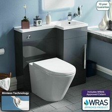 900mm Right Hand Grey WC Basin Sink Vanity Unit and Toilet Pan| Ellen