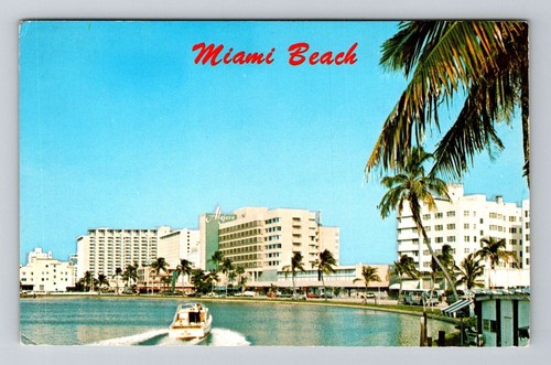 Tarjeta postal vintage de Miami Beach FL-Florida, paseos en bote a lo largo de Miami Beach, c1972