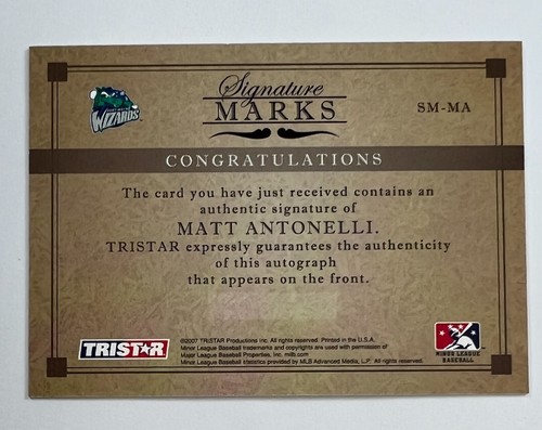 2007 Tristar #SM-MA Matt Antonelli Signature Marks Auto AR66 - Picture 2 of 2