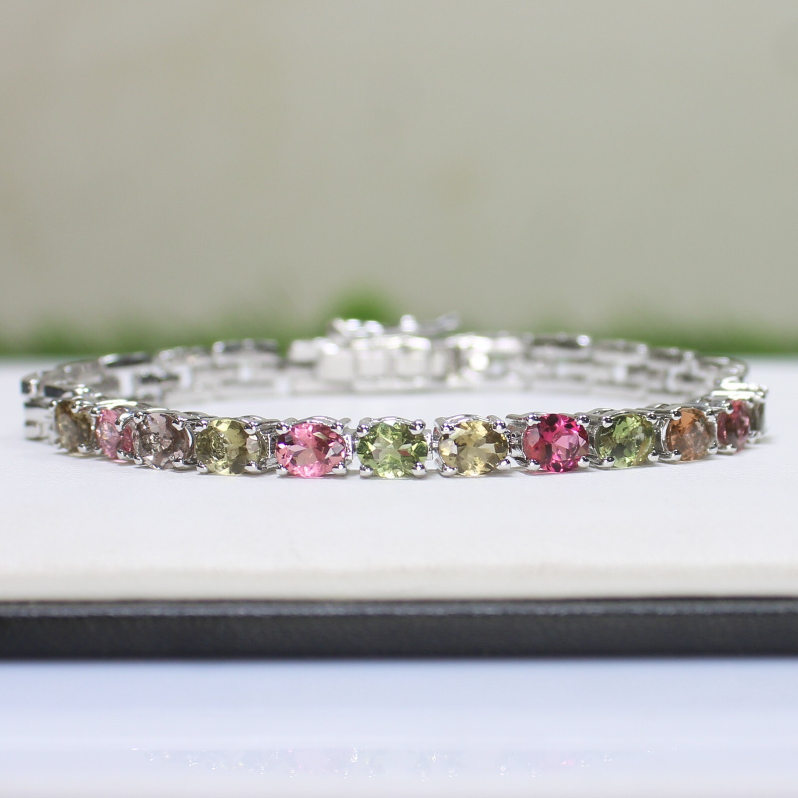 Natural Multi Tourmaline Bracelet With 925 Sterling Silver In 7.5 Inches Size