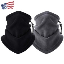 Winter Neck Warmer Fleece Gaiter Beanie Hat Windproof Neck Scarf with Drawstring