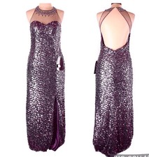 NWT Kasey J Dusty Purple Sequin High Mesh Illusion Rhinestone Neck Gown Size 12