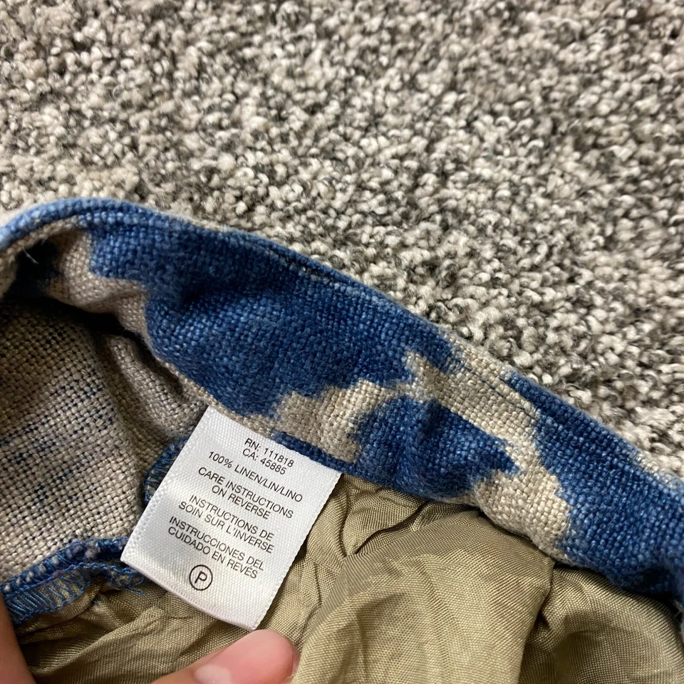 Michael Kors Skirt Women's 6 Blue Ikat Print Linen Lined Pockets Midi - Image 3 of 4