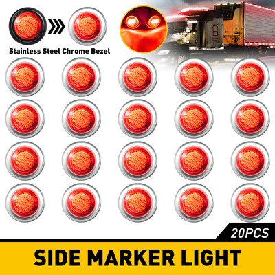 20x LED Red Lights Side Marker Bullet Truck Trailer Wateproof Clearance Lamp 12V