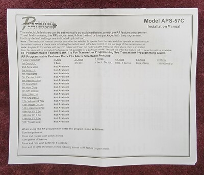 Prestige APS-57C Installation Manual * FREE SHIPPING *