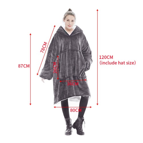 UK Men&Women Extra Long Hoodie Blanket Oversized Hooded Sweatshirt Sherpa Fleece - Picture 25 of 45