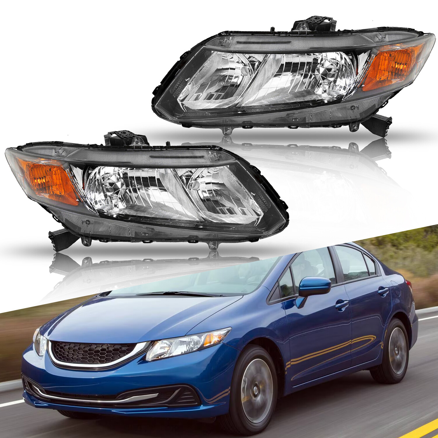 For 12-13 Honda Civic Coupe 2Dr OE Style Halogen Headlights Assembly Pair Black