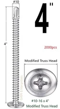 Modified Truss Head #10 x 4" Self-Drilling K-Lath Tek Screws 3pt (2000)