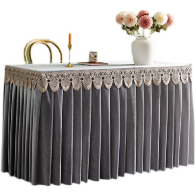Home Pleated Velvet Table Skirt Lace Trim Rectangle Tablecloth Table Cover  Party