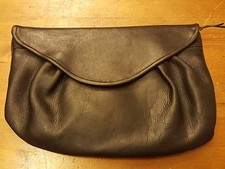 Vintage, Black, Genuine Leather, Clutch Handbag, 1980s