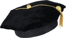 Unisex Doctoral Black Tam 6 Sides with Gold Bullion Tassel One Size Fits Most