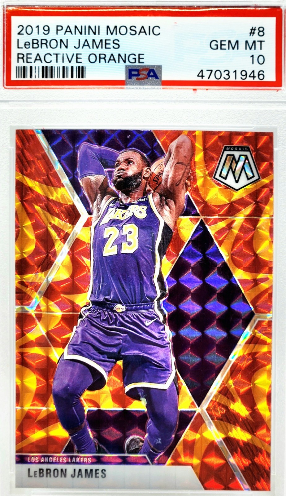 📈 PSA 10 LeBRON JAMES REACTIVE ORANGE 📈 2019-20 MOSAIC 8 GRADED PRIZM LAKERS 9