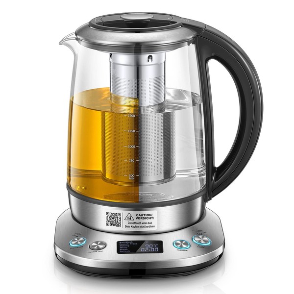 Wasserkocher Glas 2200W Temperatureinstellung 1,7L Teekocher LCD Edelstahl Basis-image