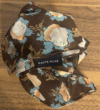 HAUTE HIJAB Women's Floral Square Scarf Brown Blue White Beige Flower Print