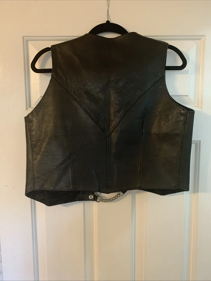 Interstate Leather Motorcycle Vest Women’s Lrg Snap Buttons Chain Extenders Blk - Image 2 of 4
