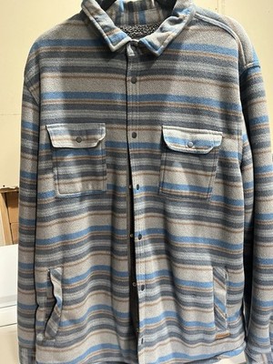 Voyager Men's XL Striped Button Front Jacket Gray Blue Brown Lined Pockets