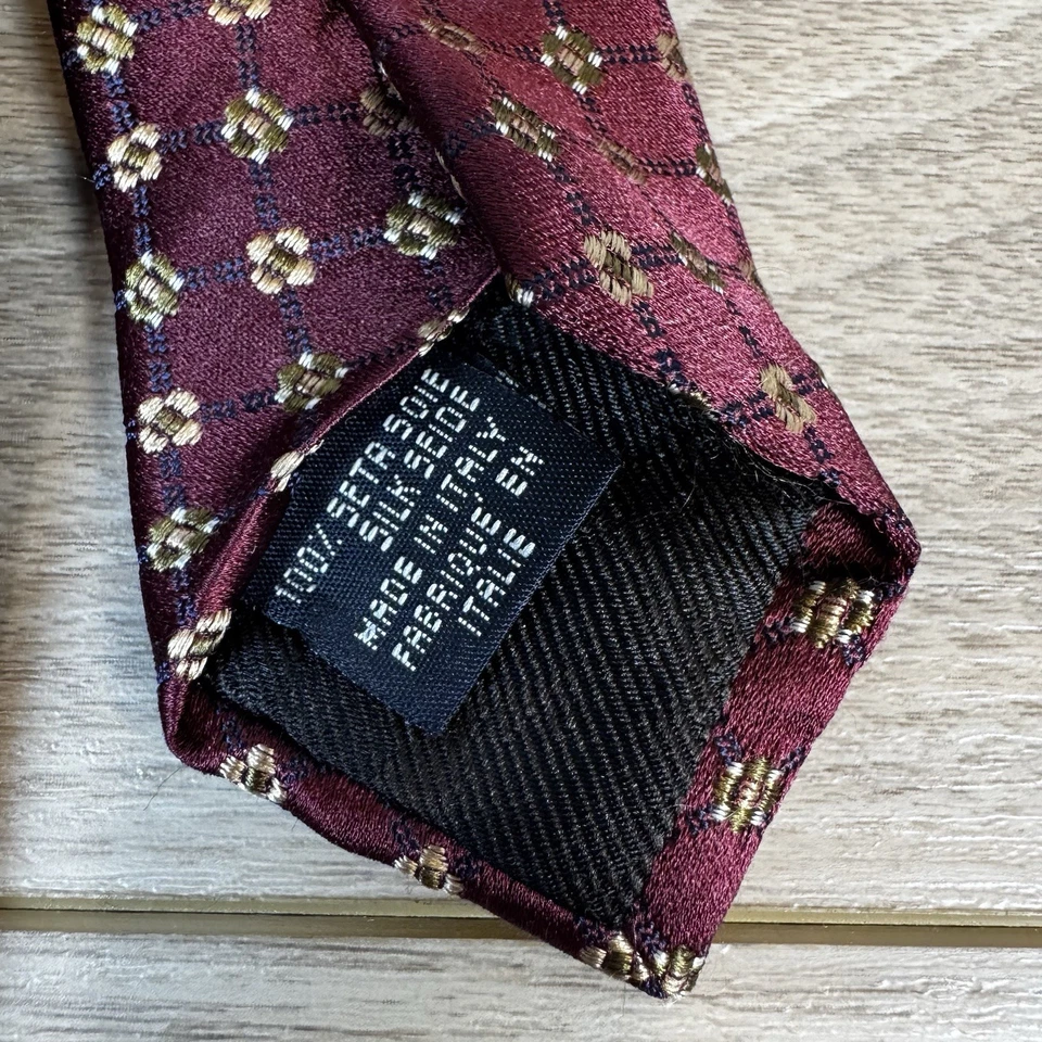 Corbata Jacquard Seda Canali 61” Borgoña Geométrica Floral Hecha en Italia Foto 3 de 4
