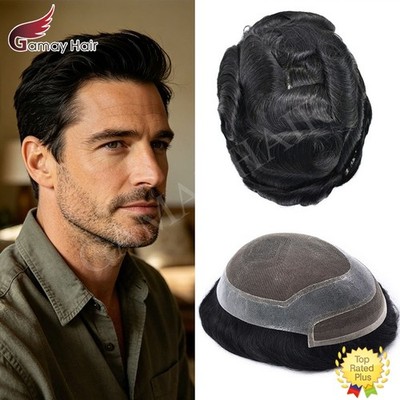 Mens Toupee Hair System Replacement French Lace Mens Hairpiece Skin Wig for Men