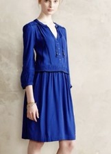 Maeve Anthropologie Blue Dress Knee Length 3/4 Sleeve Women's Medium Casual Euc