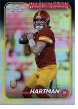 SAM HARTMAN NFL ROOKIE PARALLEL CARD 2024 TOPPS CHROME #235 REFRACTOR. rookie card picture