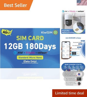 Data SIM Card 12GB 180 Days, 4G LTE SIM Card Support for AT&T, T-Mobile and V...