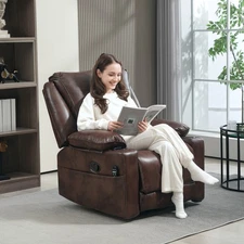 Massage Recliner Chair with Heat, Swivel Rocker with Footrest, Brown