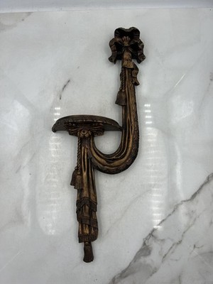 Design Toscano Wall Shelf Sconce Corbel Demi-Lune Resin Bow Tassel Gold Rococo