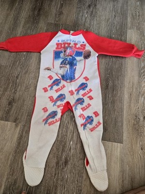 Vintage Buffalo Bills Size 3T One Piece Footie NFL Kids Toddler Zip Pajama