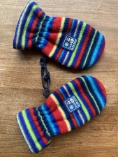 Jojo Maman Bebe Mittens 6-12 Months Fleece Rainbow Striped Stripe Baby Mitts VGC