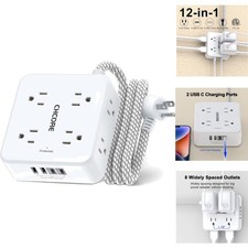 12 in 1 Surge Protector Power Strip with USB C  USB Ports 8 Outlets 5Ft Cord