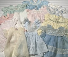 Lot of 11 Vintage 1950s 1960s 1970s Sheer Nylon / Dacron Baby Dresses 3 mos-2T